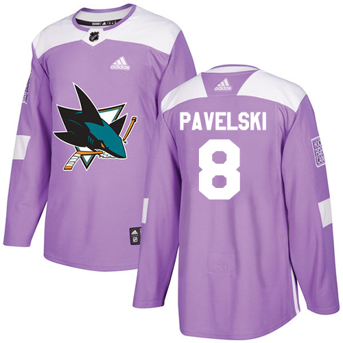 Adidas Sharks #8 Joe Pavelski Purple Authentic Fights Cancer Stitched NHL Jersey - Click Image to Close